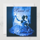 SWEET 16 BIRTHDAY PARTIJ, BLAUW ZWARTE WITTE DAMAS KAART (Voorkant)