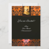 SWEET 16 BIRTHDAY PARTIJ GEEL ZWART DAMASK Gold Kaart (Achterkant)