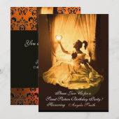 SWEET 16 BIRTHDAY PARTIJ GEEL ZWART DAMASK Gold Kaart (Voorkant / Achterkant)