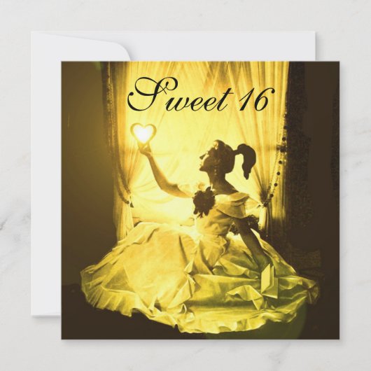 SWEET 16 BIRTHDAY PARTIJ, GEEL ZWART WIT DAMASK KAART (Voorkant)