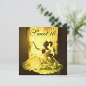 SWEET 16 BIRTHDAY PARTIJ, GEEL ZWART WIT DAMASK KAART (Staand voorkant)