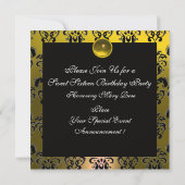 SWEET 16 BIRTHDAY PARTIJ, GEEL ZWART WIT DAMASK KAART (Achterkant)