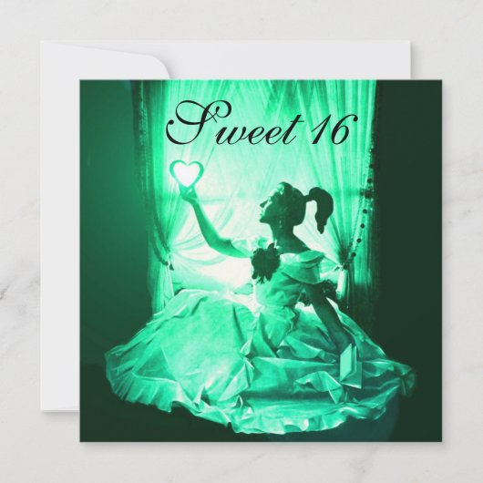 SWEET 16 BIRTHDAY PARTIJ, GROENE GEEL ZWARTE DAMAS KAART (Voorkant)