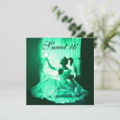 SWEET 16 BIRTHDAY PARTIJ, GROENE GEEL ZWARTE DAMAS KAART (Staand voorkant)