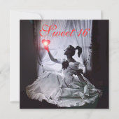 SWEET 16 BIRTHDAY PARTIJ, RED FUCHSIA BLACK DAMASK KAART (Voorkant)