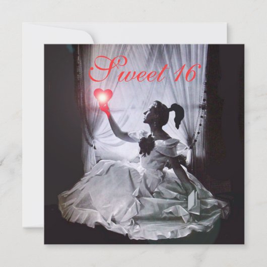 SWEET 16 BIRTHDAY PARTIJ, RED FUCHSIA BLACK DAMASK KAART (Voorkant)