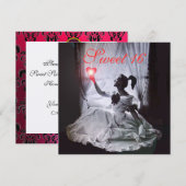SWEET 16 BIRTHDAY PARTIJ, RED FUCHSIA BLACK DAMASK KAART (Voorkant / Achterkant)