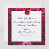 SWEET 16 BIRTHDAY PARTIJ, RED FUCHSIA BLACK DAMASK KAART (Achterkant)