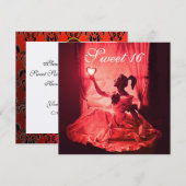 SWEET 16 BIRTHDAY PARTIJ, RODE ZWARTE WIT DAMASK KAART (Voorkant / Achterkant)