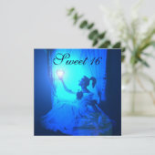 SWEET 16 BIRTHDAY PARTY, AQUA BLUE BLACK DAMASK KAART (Staand voorkant)