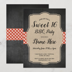 Sweet 16 Birthday Party BBQ Red Gingham Burlap Kaart