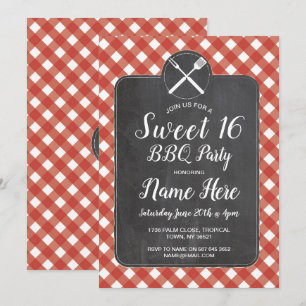 Sweet 16 Birthday Party BBQ Red Gingham Chalk Kaart