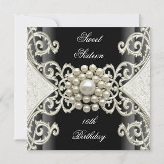 Sweet 16 Birthday Party Black White Cream Pearl Kaart