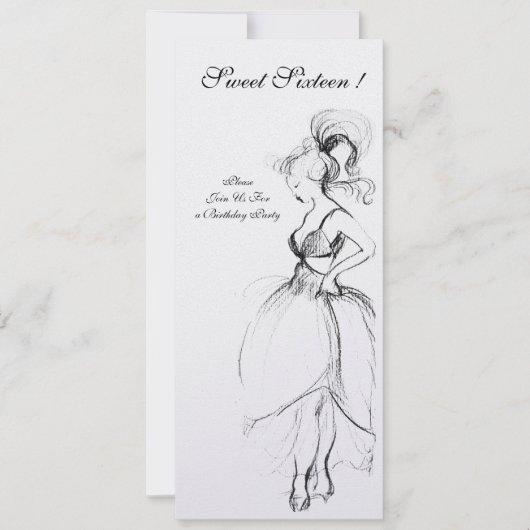 SWEET 16 BIRTHDAY PARTY Black White Program Kaart (Voorkant)