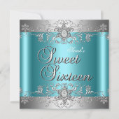 Sweet 16 Birthday Party Blauwgroen Blue Silver Dia Kaart (Voorkant)