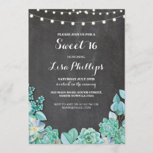Sweet 16 Birthday Party Chalk Succulents Invite 18 Kaart