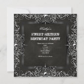Sweet 16 Birthday Party Chalkboard Black Antiek Kaart (Achterkant)
