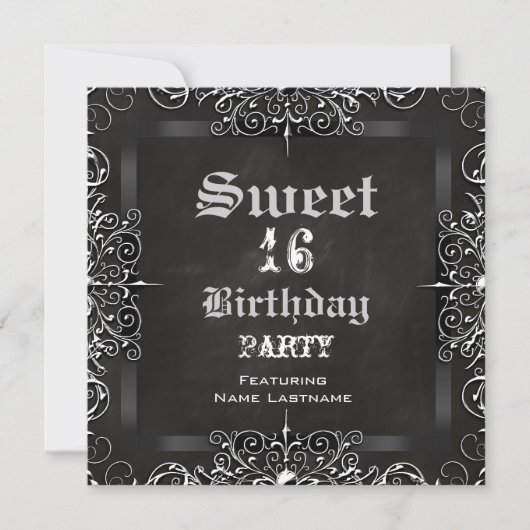Sweet 16 Birthday Party Chalkboard Black Antiek Kaart (Voorkant)