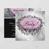 Sweet 16 Birthday Party Cool Damask Pink Silver Kaart (Voorkant / Achterkant)