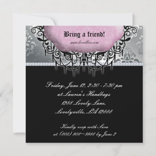 Sweet 16 Birthday Party Cool Damask Pink Silver Kaart (Achterkant)