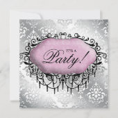 Sweet 16 Birthday Party Cool Damask Pink Silver Kaart (Voorkant)
