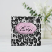 Sweet 16 Birthday Party Cute Leopard Pink Wild Kaart (Staand voorkant)