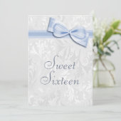 Sweet 16 Birthday Party Damask en Faux Bow Kaart (Staand voorkant)