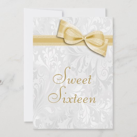 Sweet 16 Birthday Party Damask en Faux Bow Kaart (Voorkant)