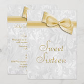 Sweet 16 Birthday Party Damask en Faux Bow Kaart (Voorkant / Achterkant)