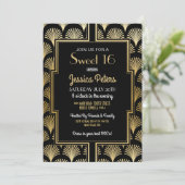 Sweet 16 Birthday Party Gatsby Art Deco Gold 16th Kaart (Staand voorkant)