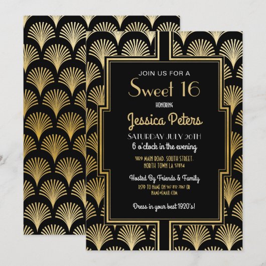 Sweet 16 Birthday Party Gatsby Art Deco Gold 16th Kaart (Voorkant / Achterkant)