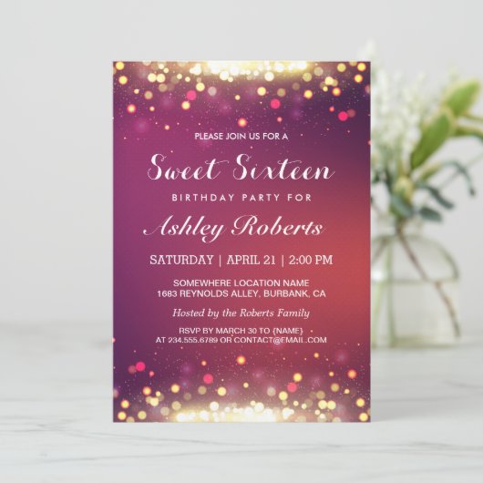 Sweet 16 Birthday Party Gold Shimmer Sparkles Kaart (Staand voorkant)