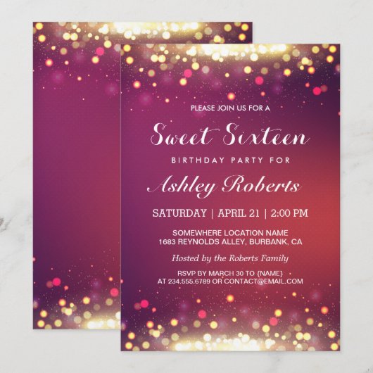 Sweet 16 Birthday Party Gold Shimmer Sparkles Kaart (Voorkant / Achterkant)