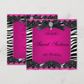 Sweet 16 Birthday Party Hot Pink Black White Zebra Kaart (Voorkant / Achterkant)