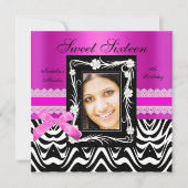 Sweet 16 Birthday Party Hot Pink Black Zebra Kaart (Voorkant)