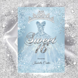 Sweet 16 Birthday Party Ice Blue Snowflake Winter Kaart
