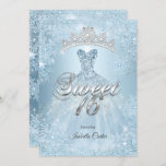 Sweet 16 Birthday Party Ice Blue Snowflake Winter Kaart<br><div class="desc">Cinderella Ice Blue Princess Sweet 16, 16e verjaardag. Tiara Snowflakes Dress Winter Wonderland en white lace Silver stars glitter sparkle glow. schattig Let op: geen echte kant of juwelen/edelstenen. Elke ouderdag. Pas je aan met je eigen gegevens. Alle Design zijn auteursrecht! Inhoud en Design © 2000-2021 Zizzago™ ® © (handelsmerk)...</div>