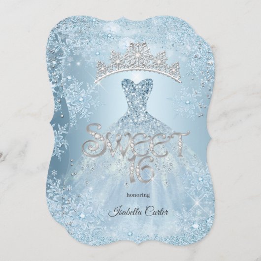 Sweet 16 Birthday Party Icy Blue Snowflake Winter Kaart (Voorkant / Achterkant)