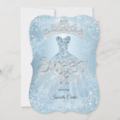 Sweet 16 Birthday Party Icy Blue Snowflake Winter Kaart (Voorkant)