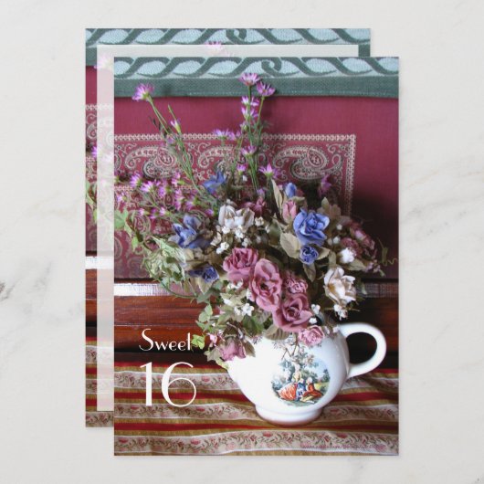 Sweet 16 Birthday Party Invitation,  Teapot Kaart (Voorkant / Achterkant)