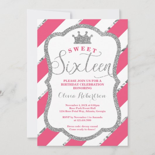 Sweet 16 Birthday Party Invite, Faux Glitter Kaart (Voorkant)