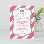 Sweet 16 Birthday Party Invite, Faux Glitter Kaart (Staand voorkant)