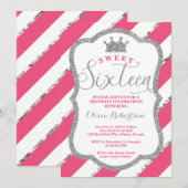 Sweet 16 Birthday Party Invite, Faux Glitter Kaart (Voorkant / Achterkant)