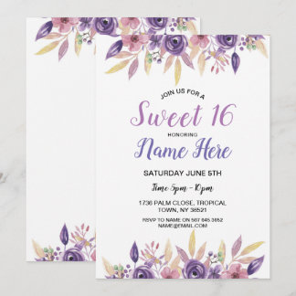 Sweet 16 Birthday Party Lavender Flowers Floral Kaart