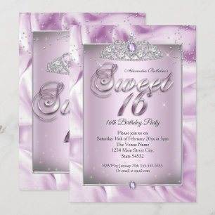 Sweet 16 Birthday Party Lila Paars Diamond Tiara Kaart