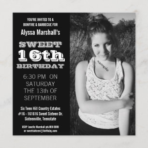 Sweet 16 Birthday Party Mod Black and White Kaart
