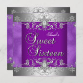 Sweet 16 Birthday Party Paars Silver Diamond Kaart (Voorkant / Achterkant)