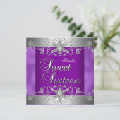 Sweet 16 Birthday Party Paars Silver Diamond Kaart (Staand voorkant)