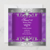 Sweet 16 Birthday Party Paars Silver Diamond Kaart (Achterkant)