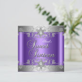 Sweet 16 Birthday Party Paars Silver Diamond Kaart (Staand voorkant)